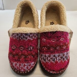 Acorn moc slippers shearling lined suede fair isle sweater sz 6